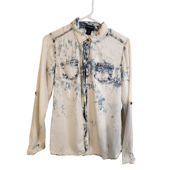 COTTON EXPRESS Acid Washed Denim Button Up Western Lightweight Shirt MED - Picture 1 of 7